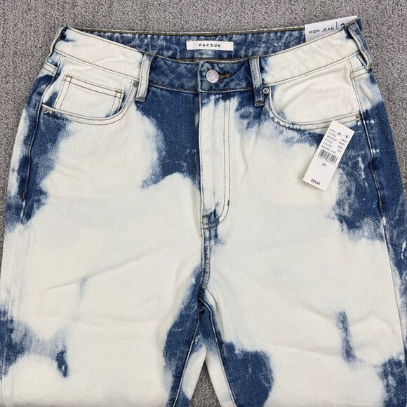 Pacsun Jeans 29x28 High Rise Relaxed Fit Bleach Stained Wash Snowflake Raw Hem - Picture 3 of 11